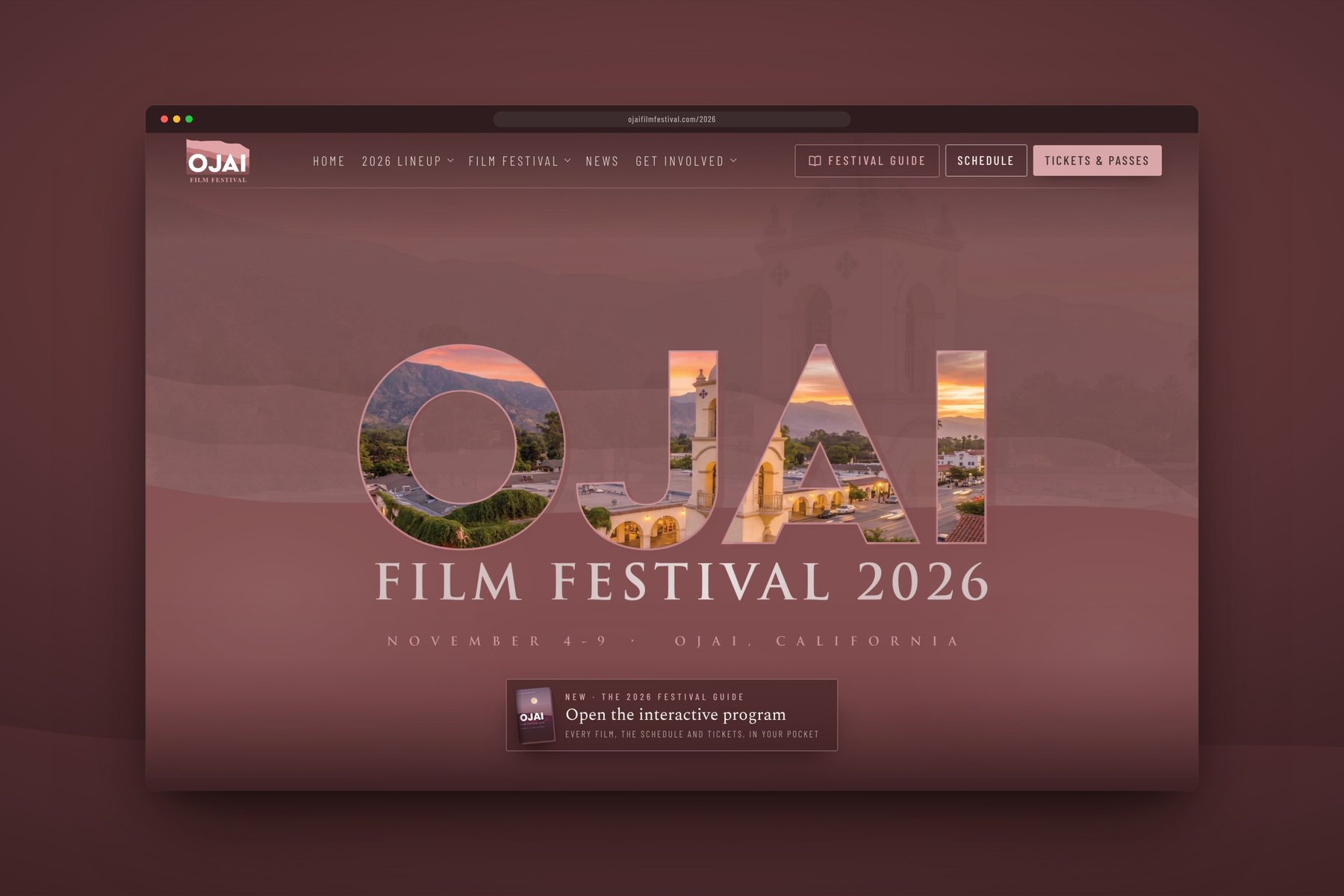 Ojai Film Festival 2026 homepage in a desktop browser